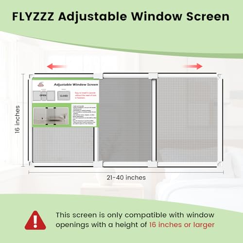 Adjustable Window Screen for Hung Windows (M(16" H x 21-40" W )- 2 Packs)