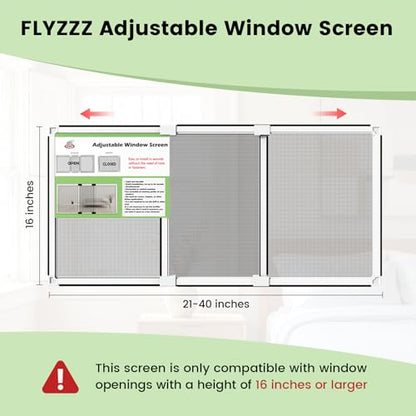 Adjustable Window Screen for Hung Windows (M(16" H x 21-40" W )- 2 Packs)