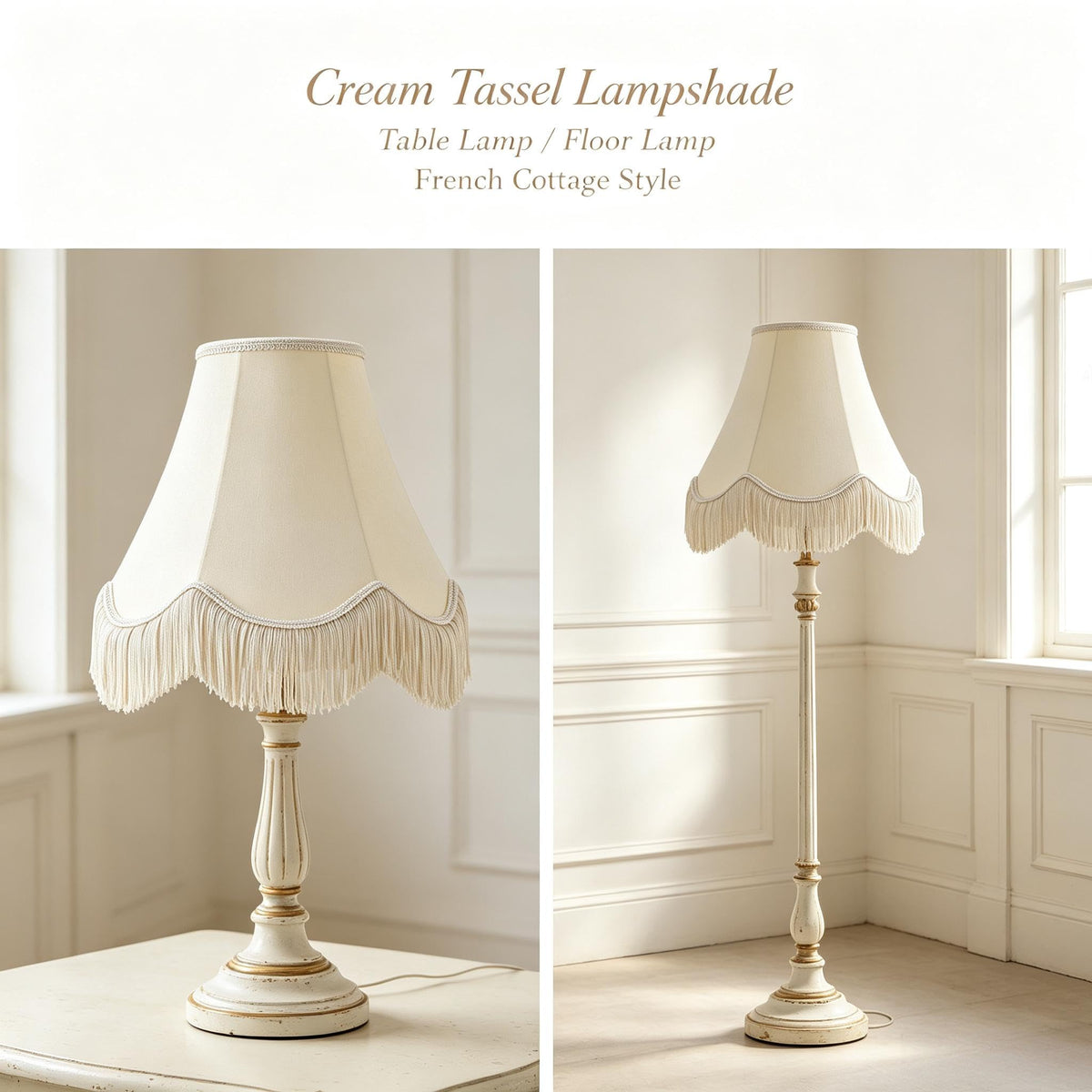 Set of 2 Fringe Scalloped Lamp Shades 6x13x10.6 Inches (Yellowish beige- 2Pack / 6*13*10.6in)