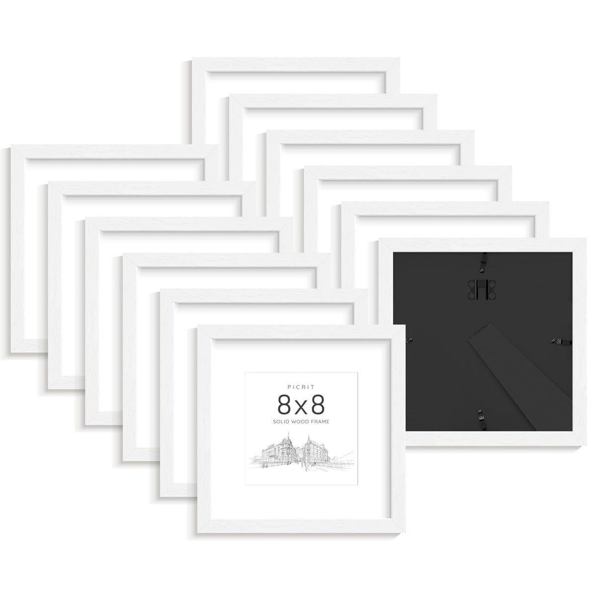 8x8 Solid Wood Frame Set of 12 (White Wood Grain / 8x8)