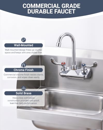 Commercial Sink Faucet Wall Mount 4" Center Hand Sink Faucet 3
