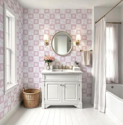 Contact Paper Checkered Wallpaper Modern Peel and Stick Wallpaper (17.3" x 78.7" / Pink and White)