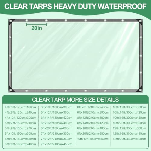 Clear Tarp 8x10ft Heavy Duty Waterproof Clear Tarps 14Mil Thickened PVC (Clear Tarp / 8x10ft)