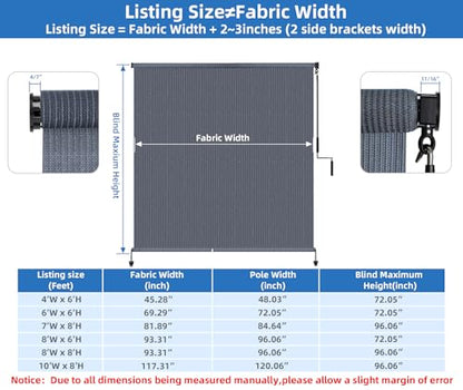 Outdoor Roller Shade 8'W x 6'H (Blue Gray / 96"W x 72"H)