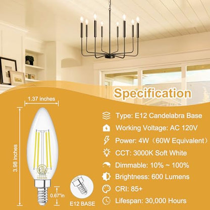 10 Pack E12 LED Light Bulb 60W Equivalent 3000K Soft White for Chandelier (10 Count (Pack of 1))