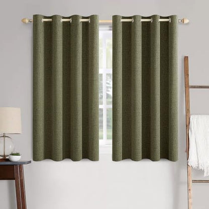100% Blackout Linen Curtains for Bedroom 52x54 Light Olive Green (Light Olive Green / 52"W x 54"L (Pack of 2))