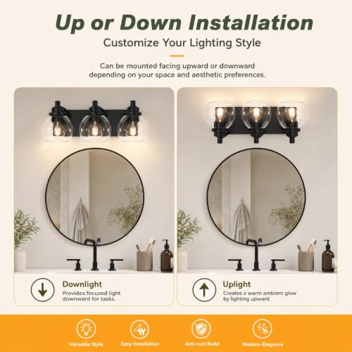 Bathroom Light Fixtures (Black / 3-Light)