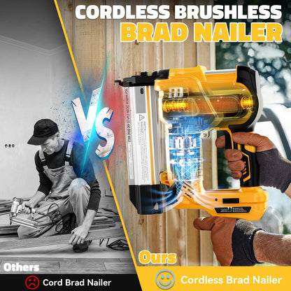 Cordless 2 Inch Brad Nailer Compatible with DeWalt 20V Battery (Yellow)