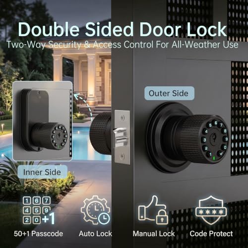 IU32 Double Sided Keypad Door Knob with Dual Cylinders and Key Alike