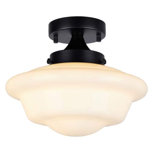 Semi Flush Mount Ceiling Light Modern Schoolhouse Ceiling Light Fixture Milk White Glass Flush Mount Light for Hallway Bedroom Kitchen Living Room