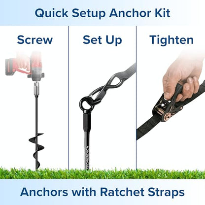 Ground Anchors Screw in Kit with Ratchet Straps