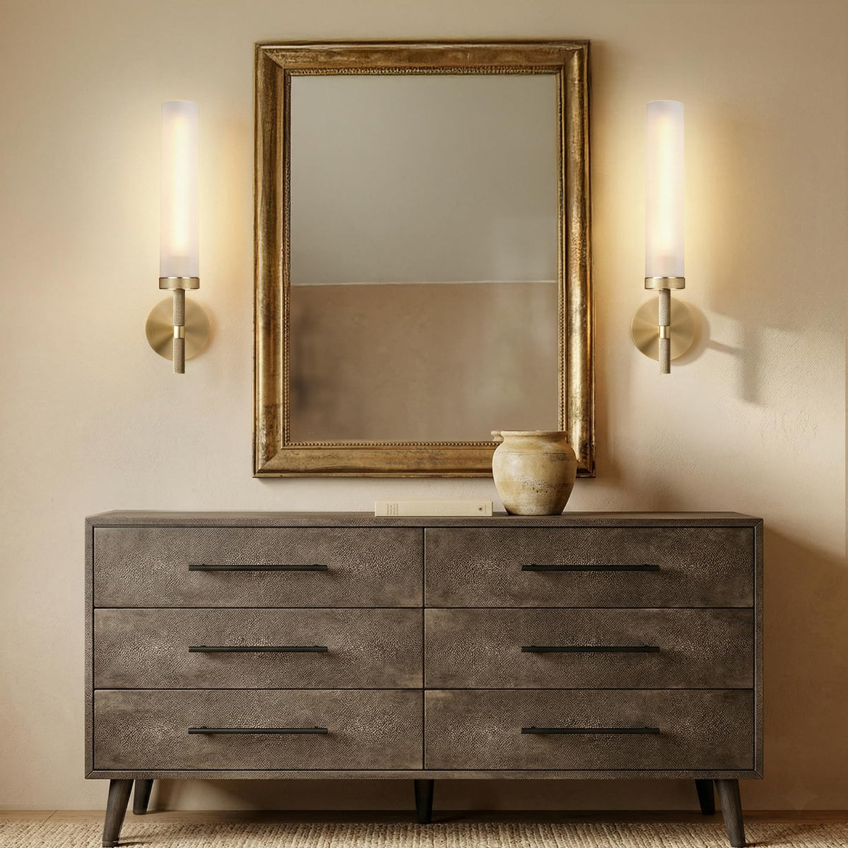 20" Knurled Brass Bathroom Wall Sconces (20-IN-Brass-1PC)