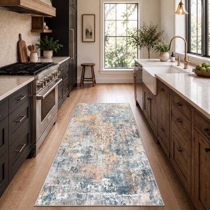 Washable Area Rug 3x6 (Abstract-blue Orange / 3' x 6' (Rectangular))