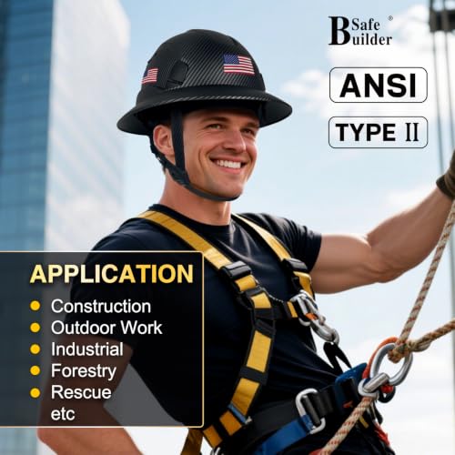 ANSI Type II Class C Full Brim Hard Hats Carbon Fiber Pattern Safety Helmet Vented Top and Sides