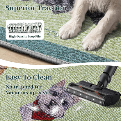 Waterproof 3x5 Runner Rug Non Slip Floor Runners for Dogs (Dog Green / 3' x 5' (Runner))