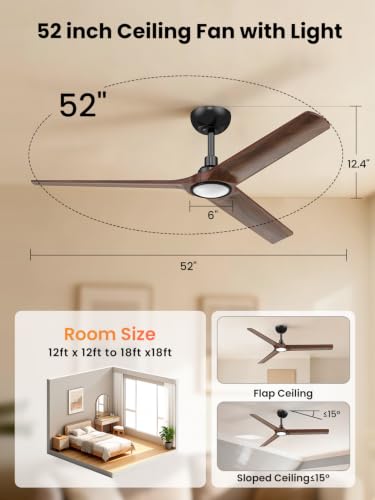 52 inch 3 Solid Wood Blades Ceiling Fan with Light
