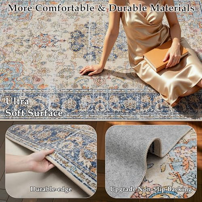 Washable Area Rug 8×10 for Living Room (Navy Brown / 8' x 10' (Rectangular))