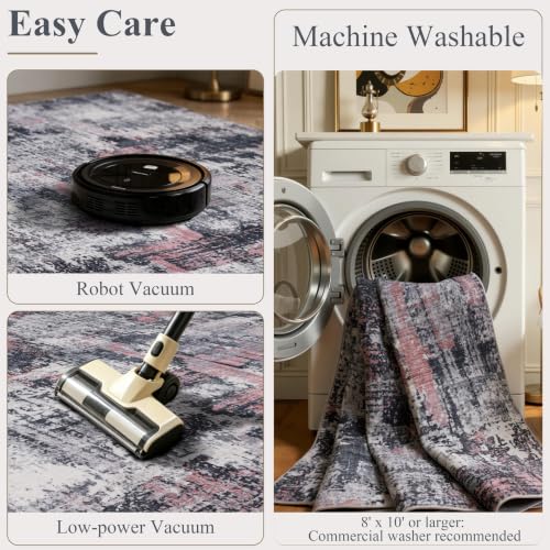 5x7 Washable Area Rug (Black & Pink / 5' x 7' (Rectangular))