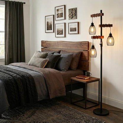 3 Lights Wood Floor Lamp for Bedroom