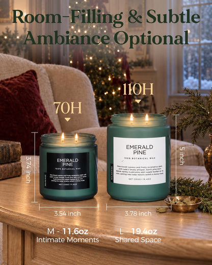Emerald Pine Scented Christmas Candles Non Toxic 11.6Oz Soy Wax 70H (Medium Jar / EmeraldPine)