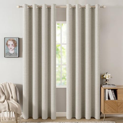 100% Blackout Linen Curtains for Bedroom 52x84 Inches Cobblestone (Cobblestone / 52"W x 84"L (Pack of 2))