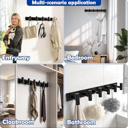 Matte Black Coat Rack Wall Mount (Matte Black / “T“ Shape 6 Hooks 1 Pack)