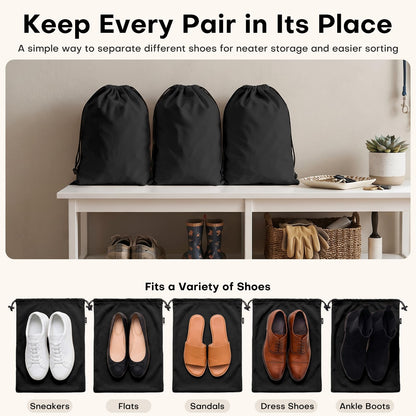 4 Pack Large Shoe Bags for Travel (Black)