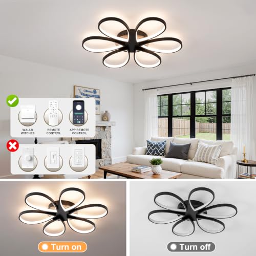 Modern Led Ceiling Light 25inch Dimmable Flush Mount Ceiling Light with Remote Control 6 Rings Close to Ceiling Lamp Fixtures for Kitchen Dining Room Bedroom Living Room