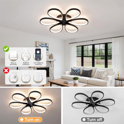 Modern Led Ceiling Light 25inch Dimmable Flush Mount Ceiling Light with Remote Control 6 Rings Close to Ceiling Lamp Fixtures for Kitchen Dining Room Bedroom Living Room