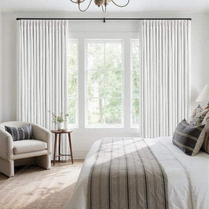 Snow White Linen Blackout 105 Inch Curtains for Living Room 2 Panels Set Pinch Pleated Back Tab Drapes Farmhouse Thermal Insulated Full Black Out Curtains 105 Length High Ceiling to Floor 50x105 (Snow White / 50"W x 105"L (Pack of 2))