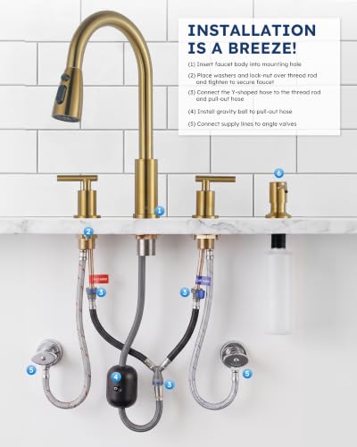 2 Handle Kitchen Faucet 4 Hole with Sprayer and Soap Dispenser