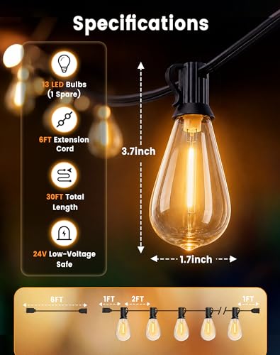 Outdoor LED String Lights with 2FT Bulb Spacing