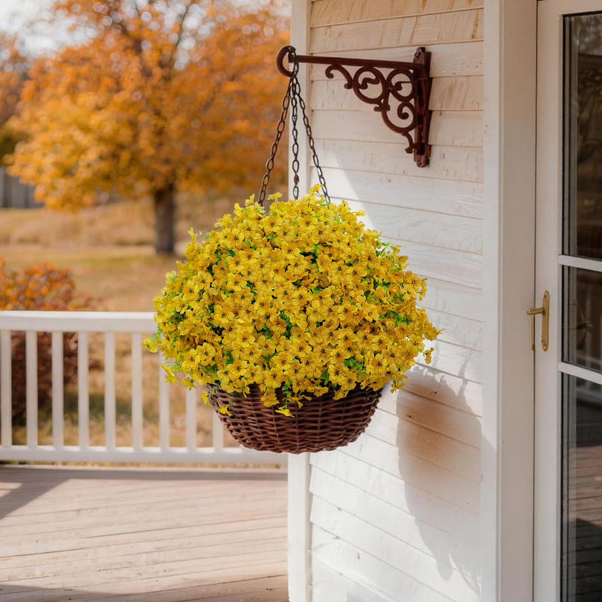 Artificial Fall Mums Outdoor Flowers (Fall Mum-yellow-12 Bundles)