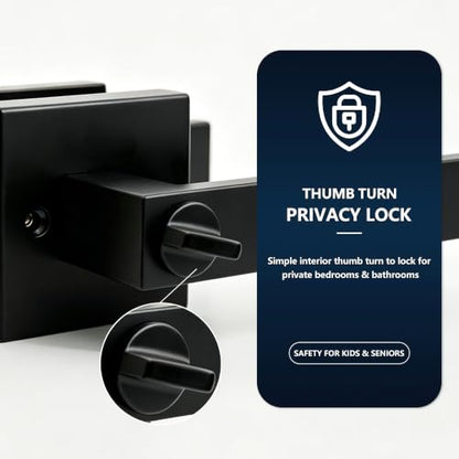Privacy Matte Black Door Handles for Bedroom and Bathroom