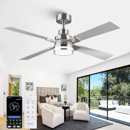 52 Inch Nickel Ceiling Fans with Lights and Remote