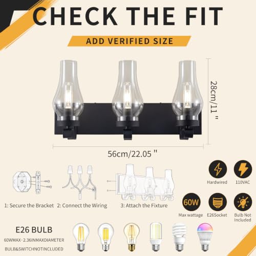 Vintage Farmhouse Bathroom Vanity Lights (Black)