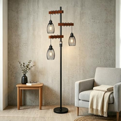 3 Lights Wood Floor Lamp for Bedroom