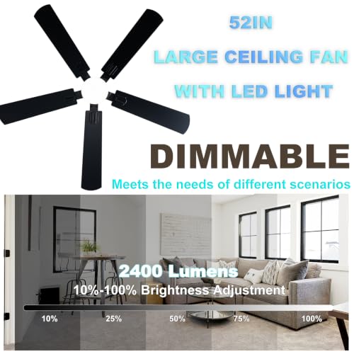 Black Ceiling Fan with Display Remote (Black SY39-52IN)