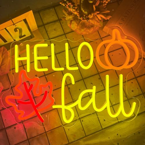 Hello Fall Neon Sign Dimmable Autumn Led Neon Lights With Maple Leaf for Wall Decor