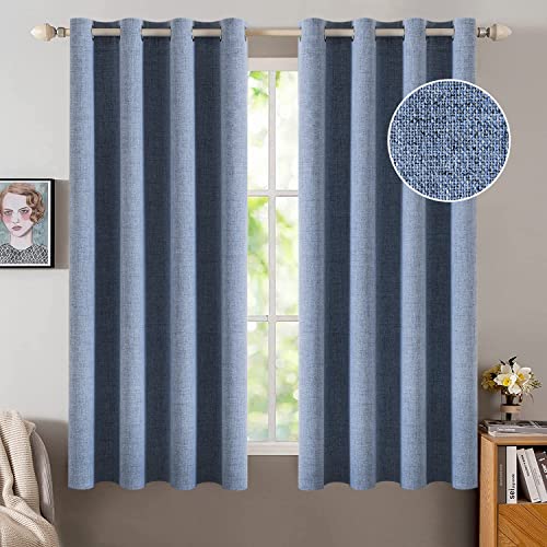 100% Blackout Linen Curtains for Bedroom 52x45 Inches Stone Blue (Stone Blue / 52"W x 45"L (Pack of 2))