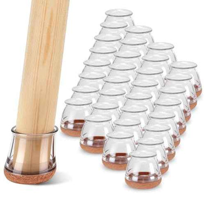 32 Pack Round Chair Leg Floor Protectors for Hardwood Floors (Clear-32pcs / Round Large)