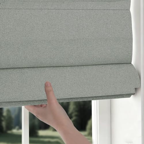 No Drill Roman Shades Cordless Blinds Blackout for Indoor Windows (Dark Grey / 25"W x 50"H)