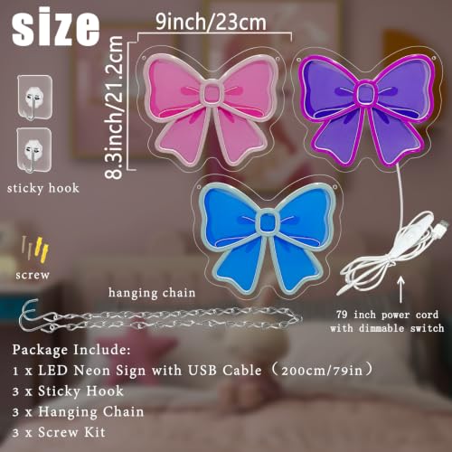 3 PCS Flower Neon Sign Dimmable UV