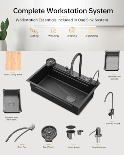 Kimates Waterfall Workstation Kitchen Sink