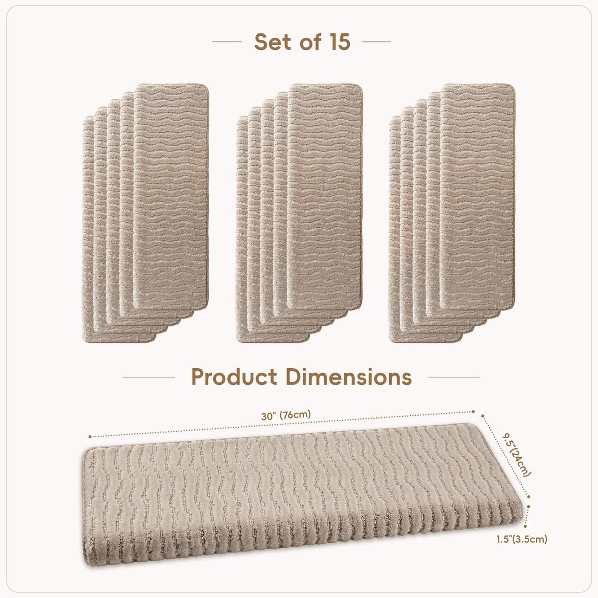 Rounded Bullnose Carpet Stair Treads (Light Warm Beige / 9.5" x 30" x 1.5")