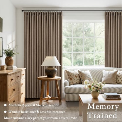 Dark Flax 90 Inch Pinch Pleat Blackout Linen Curtains for Bedroom Living Room 2 Panels Memory Trained 100% Black Out Soundproof Room Darkening 50x90 Inch Window Curtains Double Layer Pleated Drapes (Dark Flax / 50"W x 90"L (Pack of 2))
