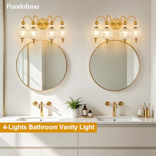 Vintage 4 Light Bathroom Vanity Light Over Mirror (Antique Gold & Clear / 4-Light)