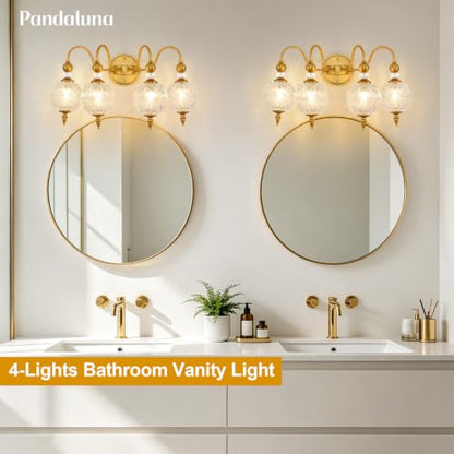 Vintage 4 Light Bathroom Vanity Light Over Mirror (Antique Gold & Clear / 4-Light)
