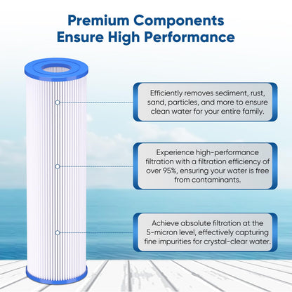 5 Micron 10"x2.5" Whole House Pleated Sediment Filter PPL10 6 Pack (6 Count (Pack of 1))