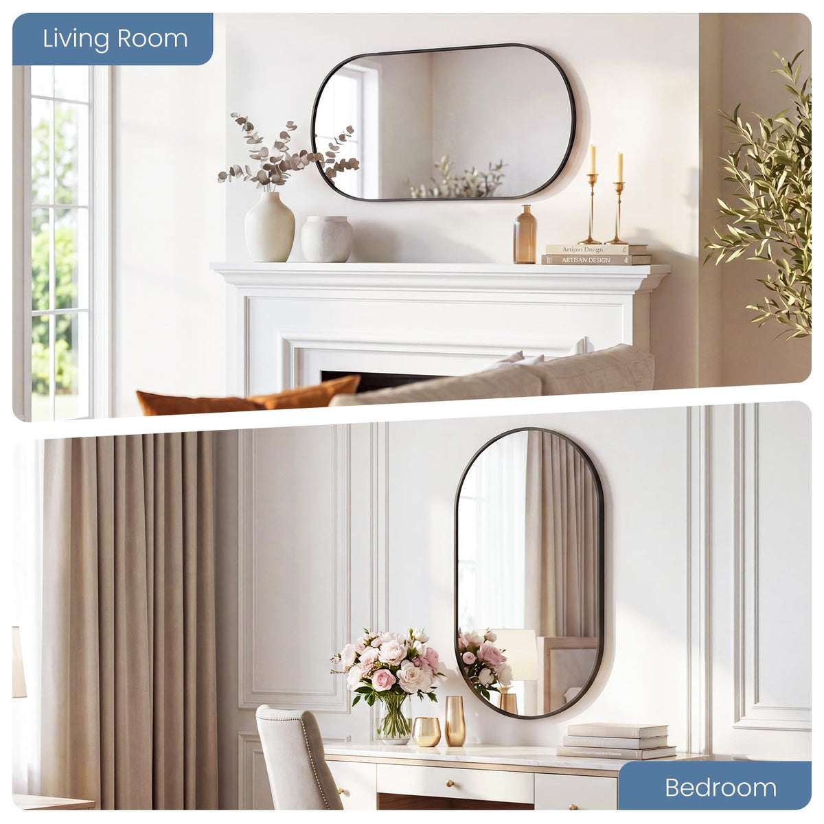 Oval Bathroom Wall Mirror (Black-oval / 24"L x 36"W)